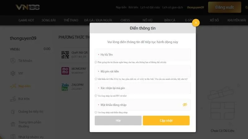 nạp tiền VN138 Các bước nạp tiền